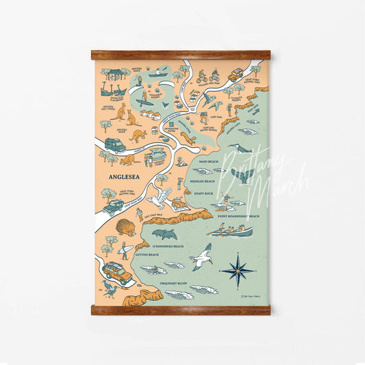 Anglesea - A1 Canvas - Illustrated Map