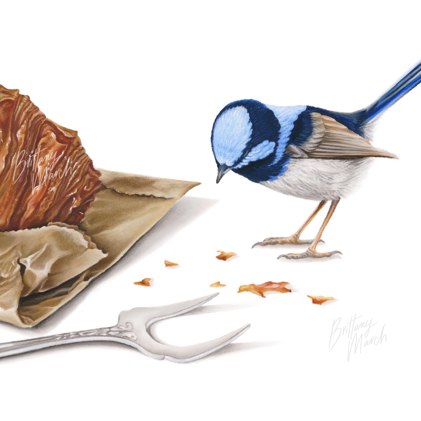 Fairy-wrens and Croissant, "A Not so Still Life" Collection | Limited Edition Print