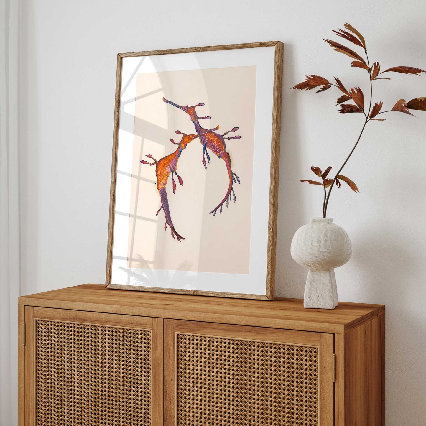 Weedy seadragon artwork. Pair of weedy sea dragons with eggs by Australian marine life artist Brittany March.