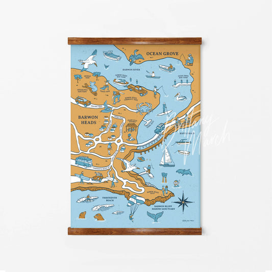 Barwon Heads - A1 Canvas - Illustrated Map