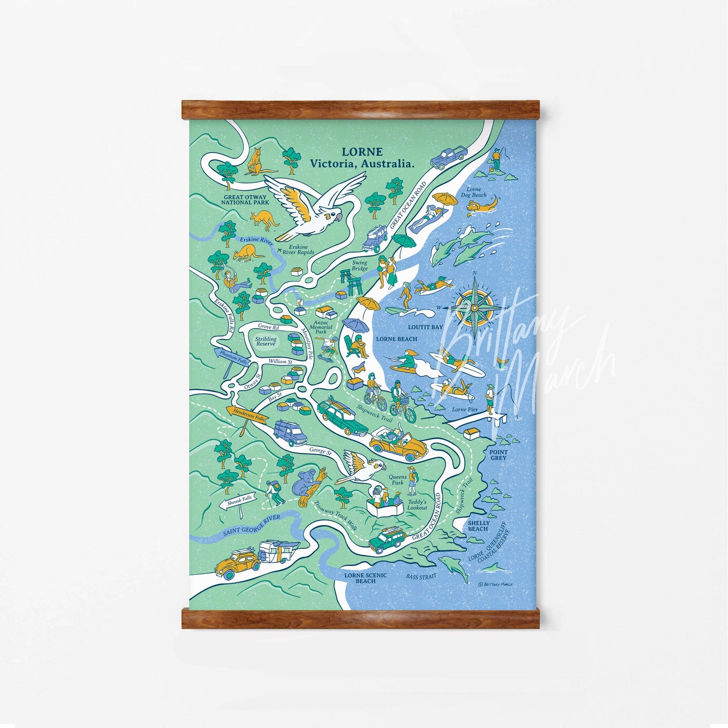 Lorne - A1 Canvas - Illustrated Map