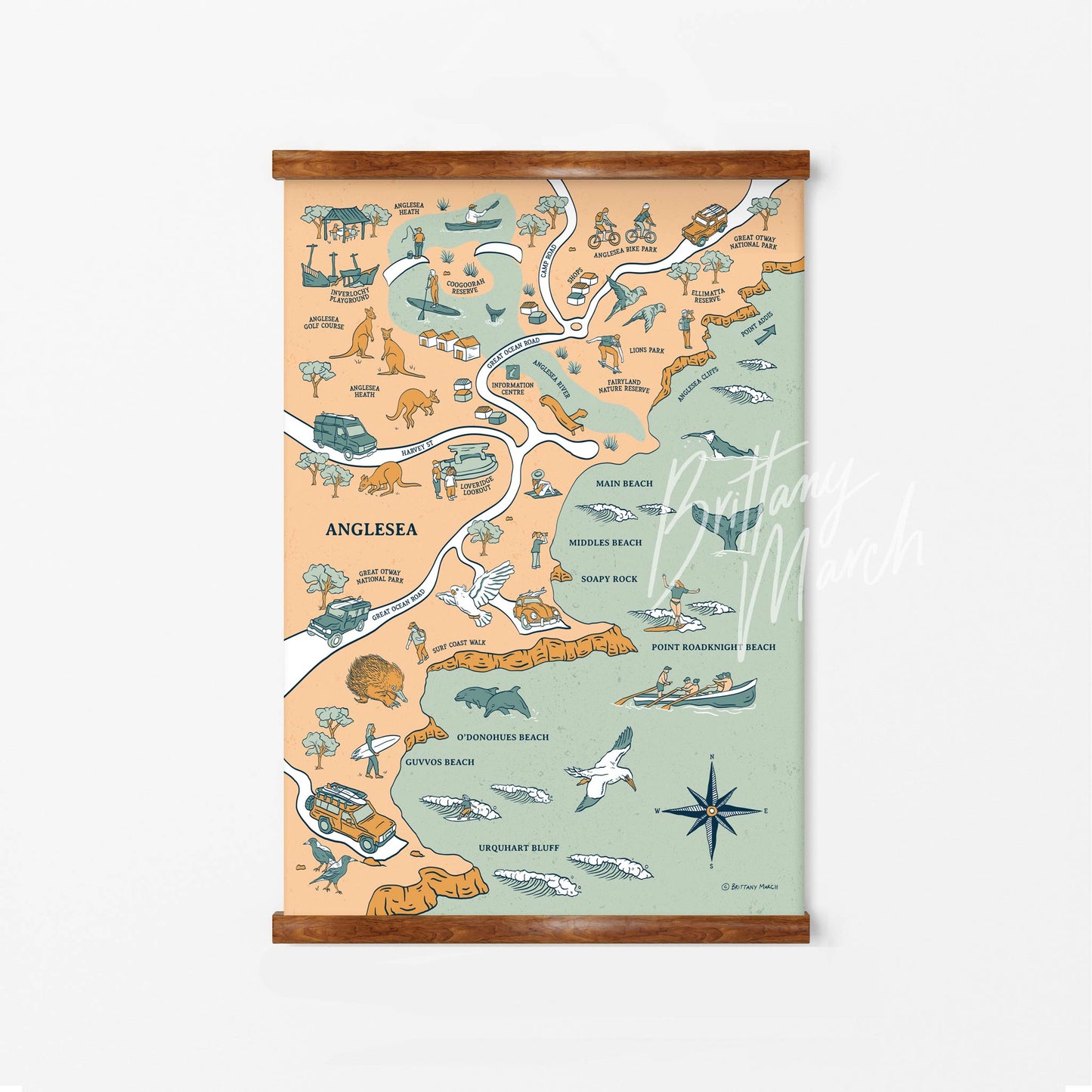 Anglesea - A1 Canvas - Illustrated Map