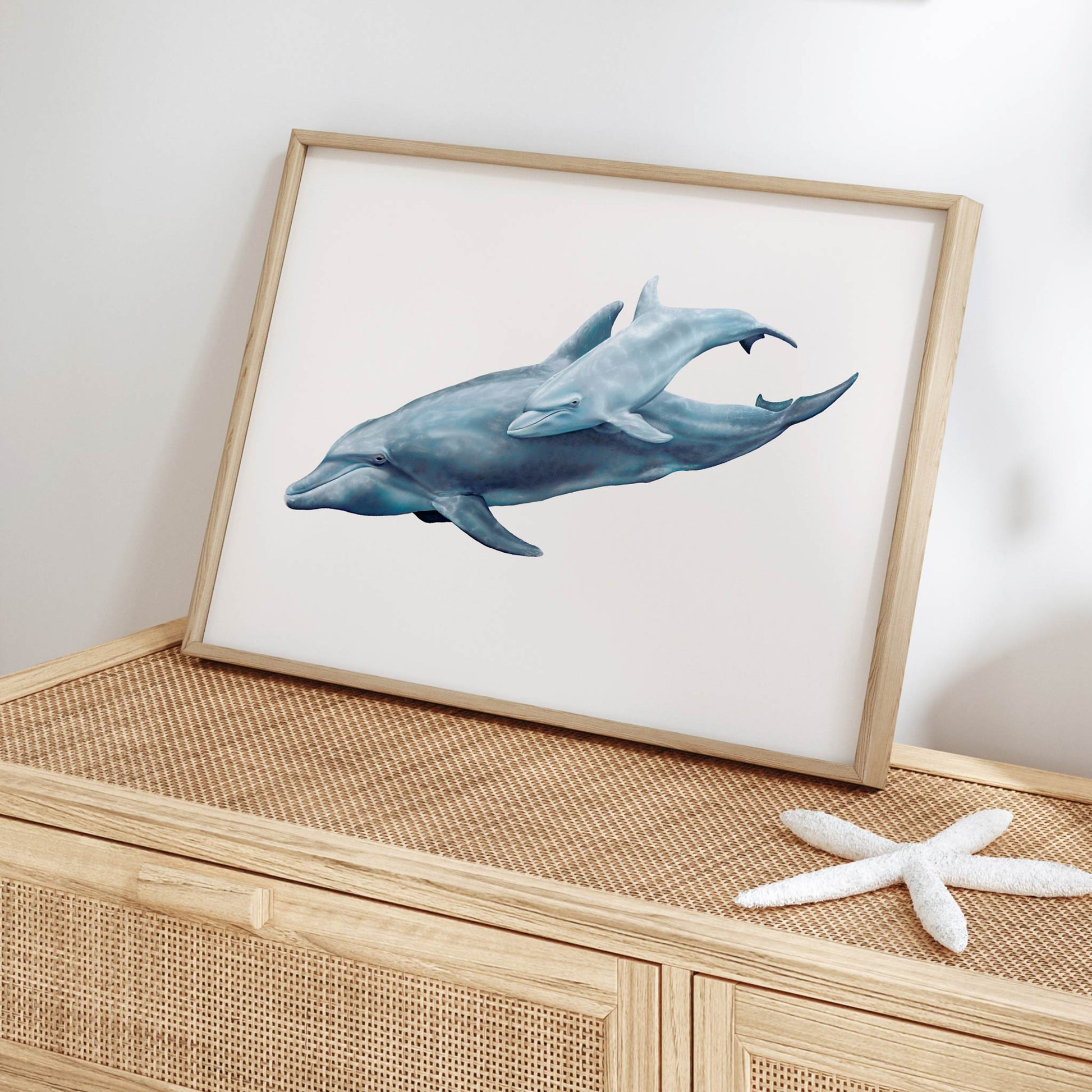 bottlenose dolphin mother with baby dolphin calf artwork