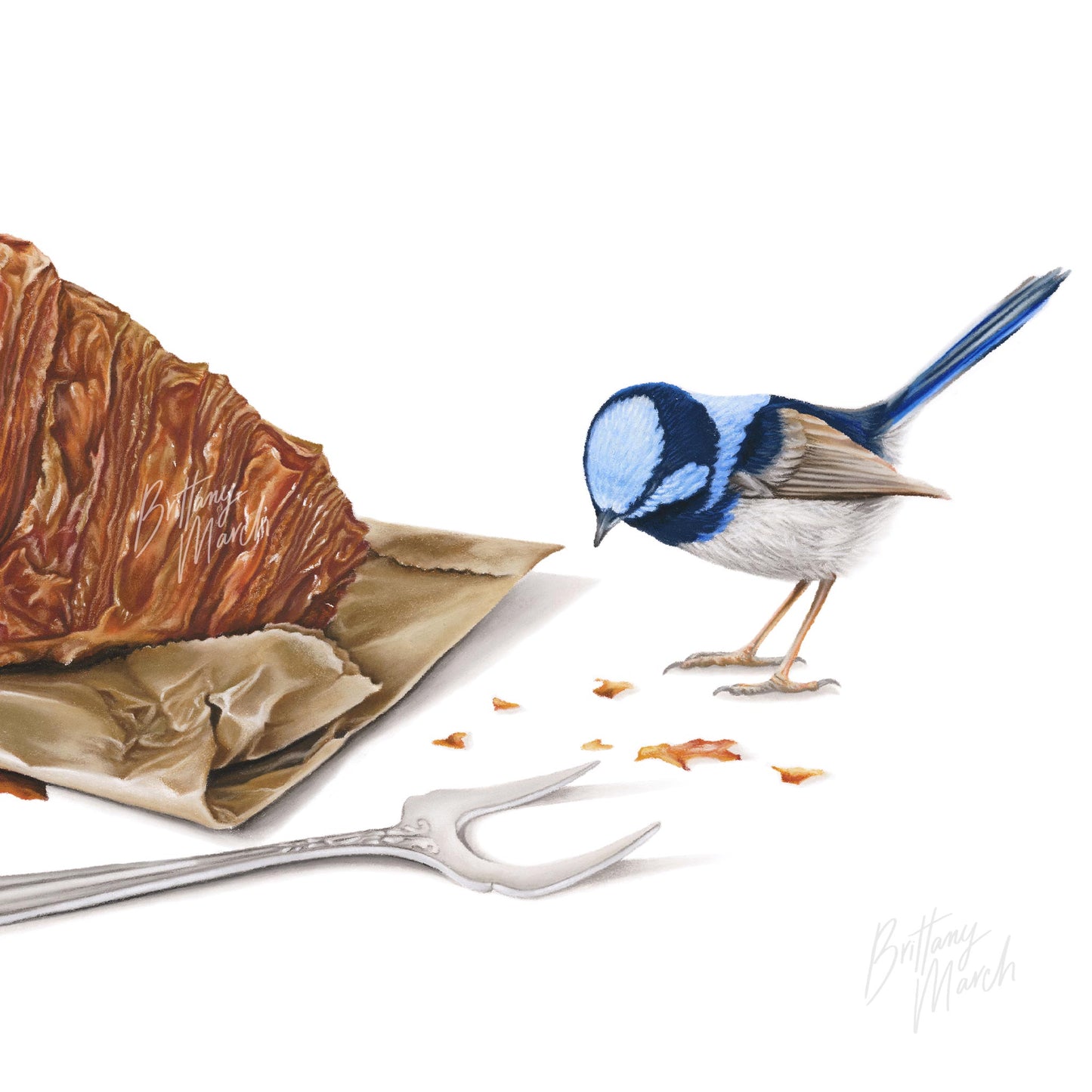 Fairy-wrens and Croissant, "A Not so Still Life" Collection | Limited Edition Print