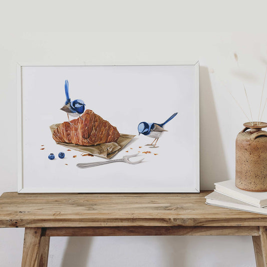 Fairy-wrens and Croissant, "A Not so Still Life" Collection | Limited Edition Print