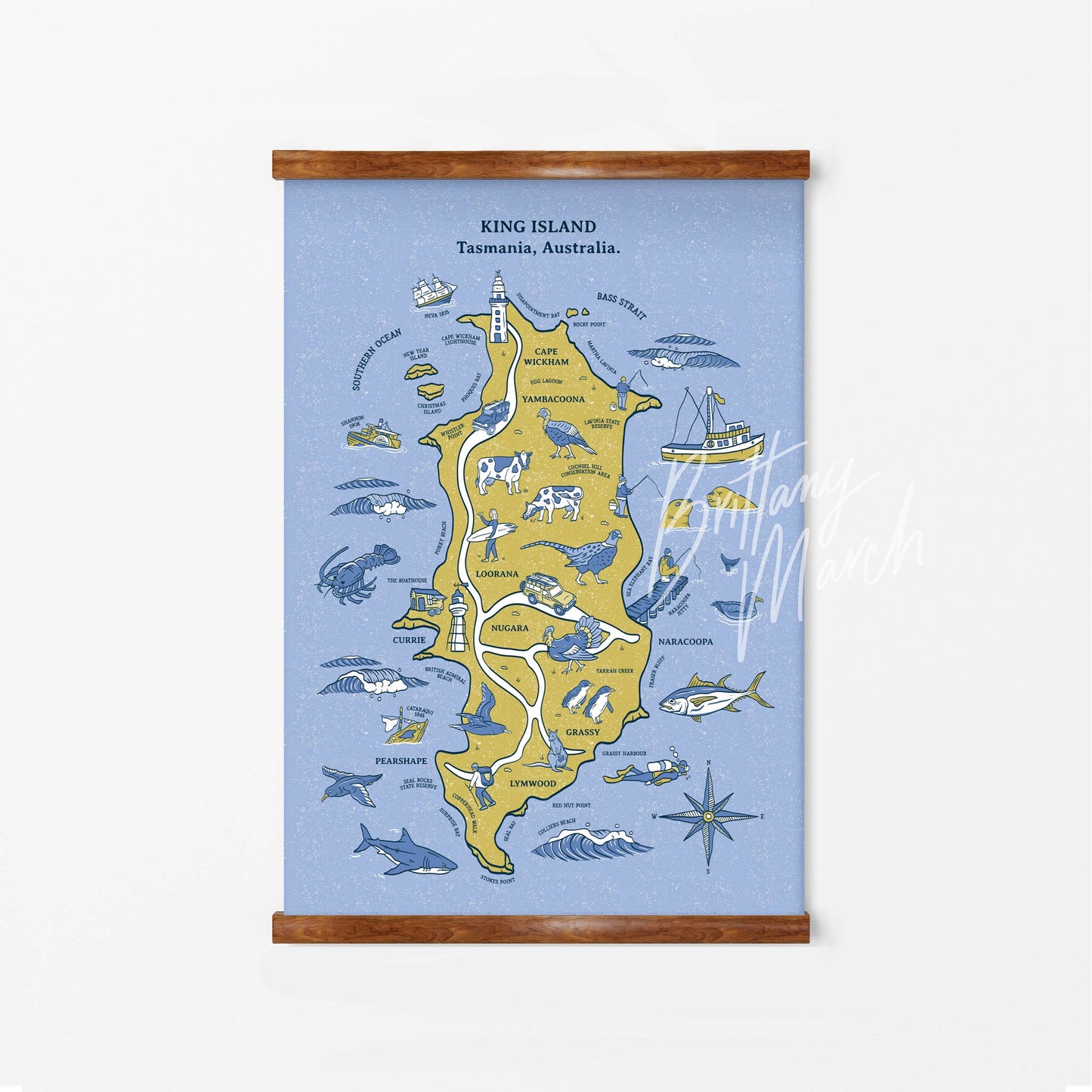 King Island - A1 Canvas - Illustrated Map