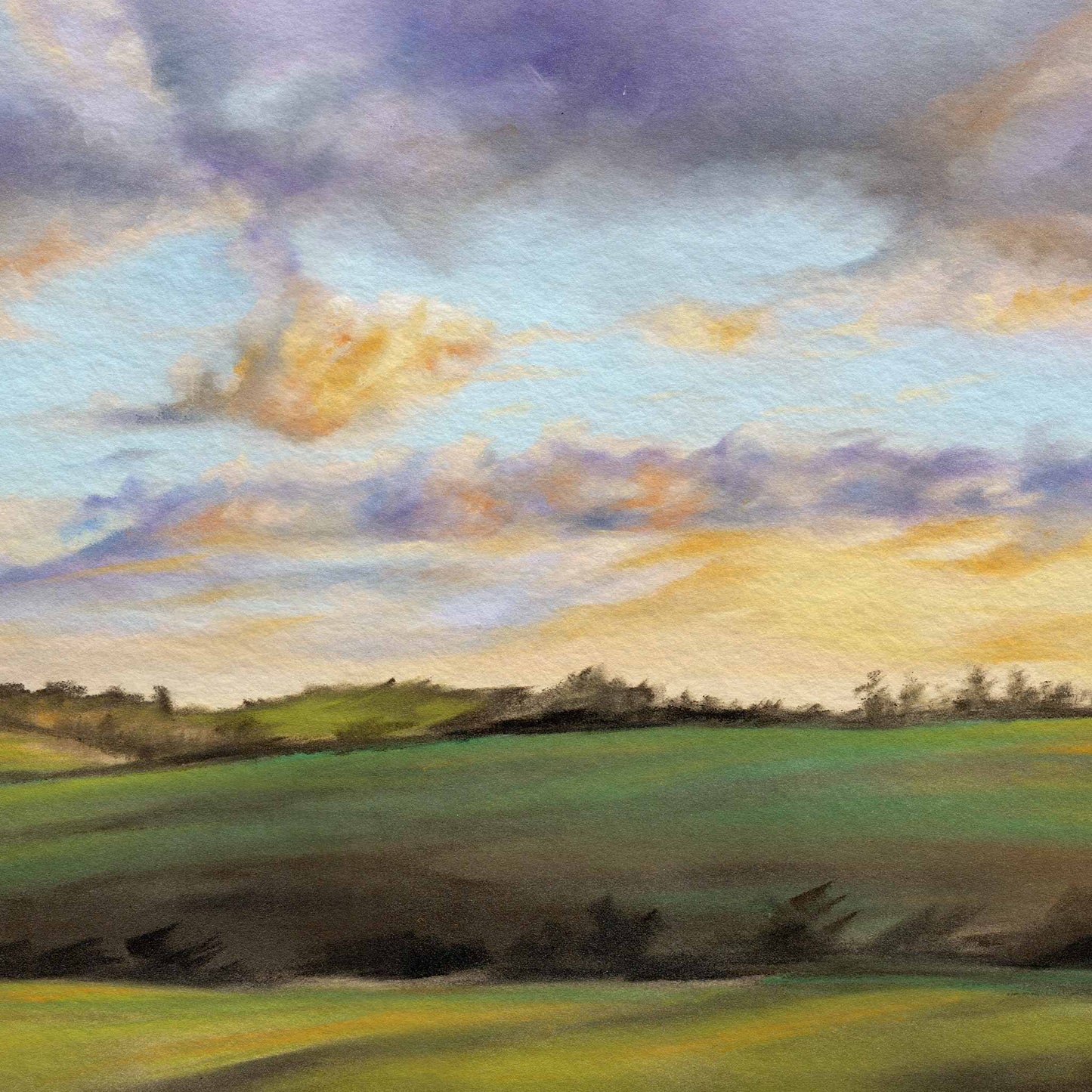 Soft Pastel Landscape - Sunset over the Hills